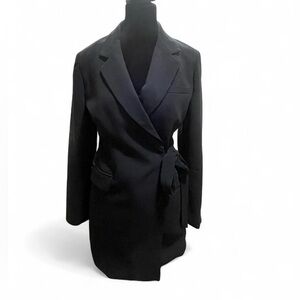 Anthropologie Women’s Black Tie-Waist Blazer Mini Dress with Open Back Sz 4 NWT